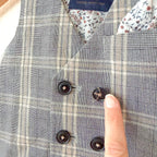 Next Black Taupe Plaid Suit Vest + White Oxford Shirt Set | 9-12m