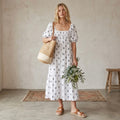 Love, Tomas Emerson Fry Linen Blend Boho Half Sleeve Block Print Maxi Dress | XS