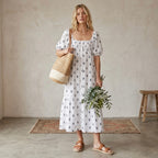 Love, Tomas Emerson Fry Linen Blend Boho Half Sleeve Block Print Maxi Dress | XS