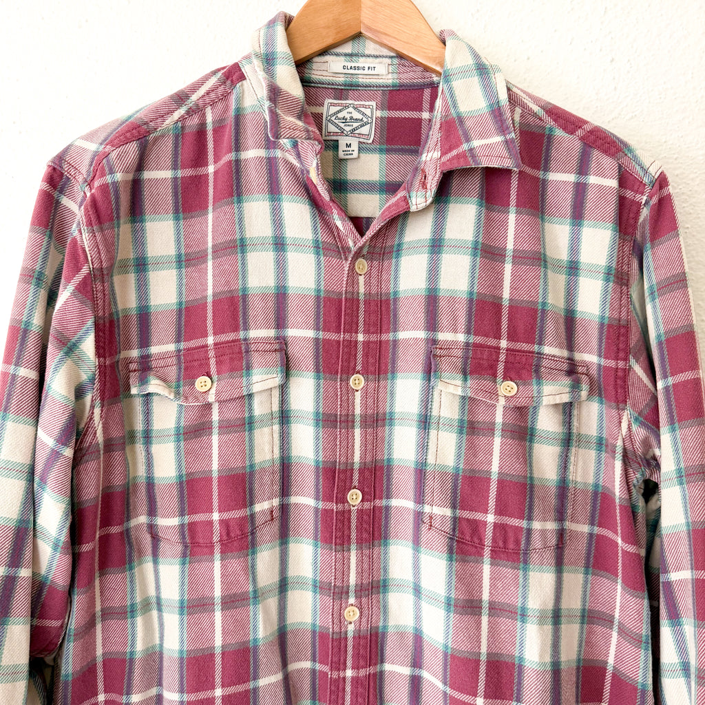 Lucky Brand Plaid Flannel Button Down Shirt Mauve Teal Classic Fit | M