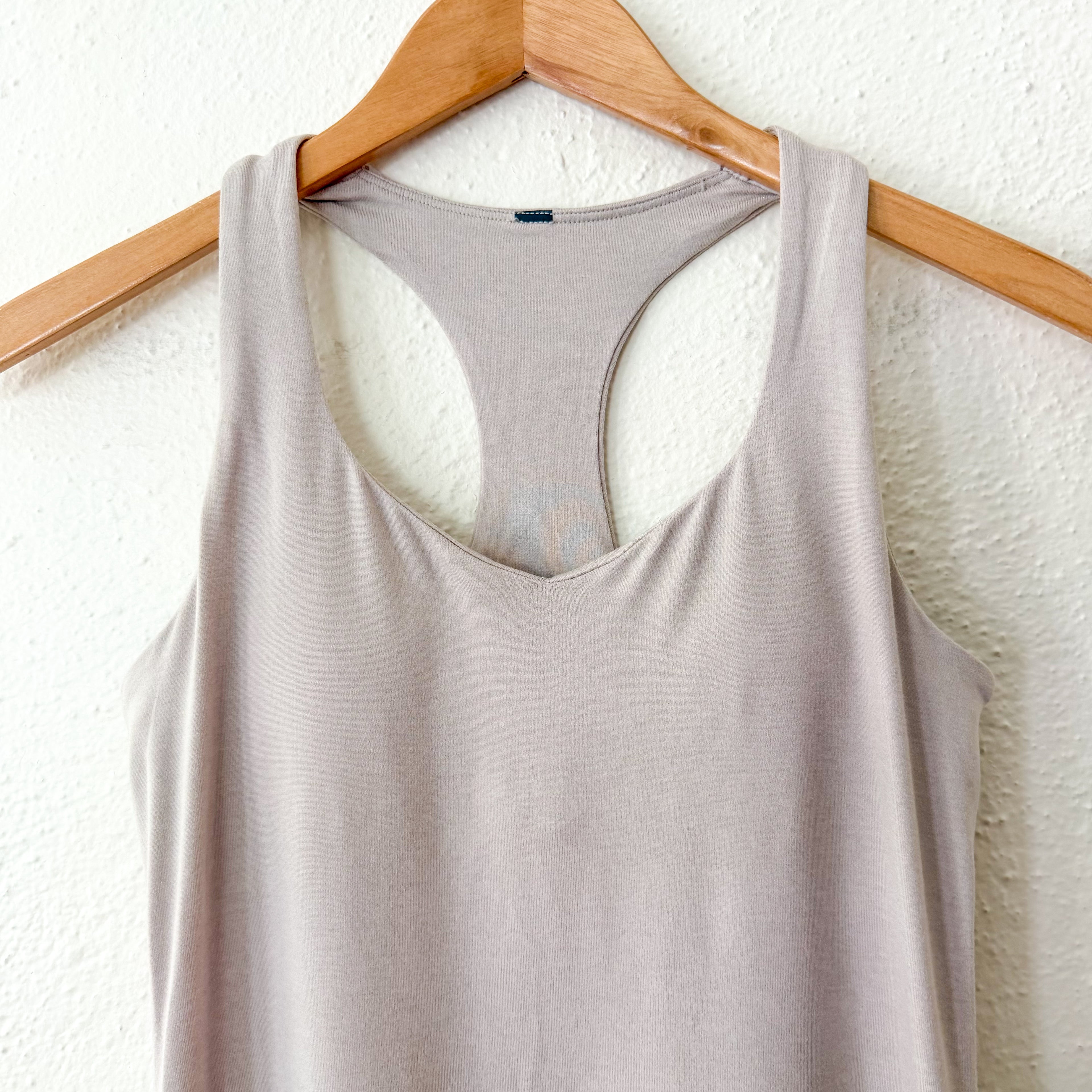 Vuori Halo Racerback Shelf Bra Midi Tank Dress in Ecru Tan | S