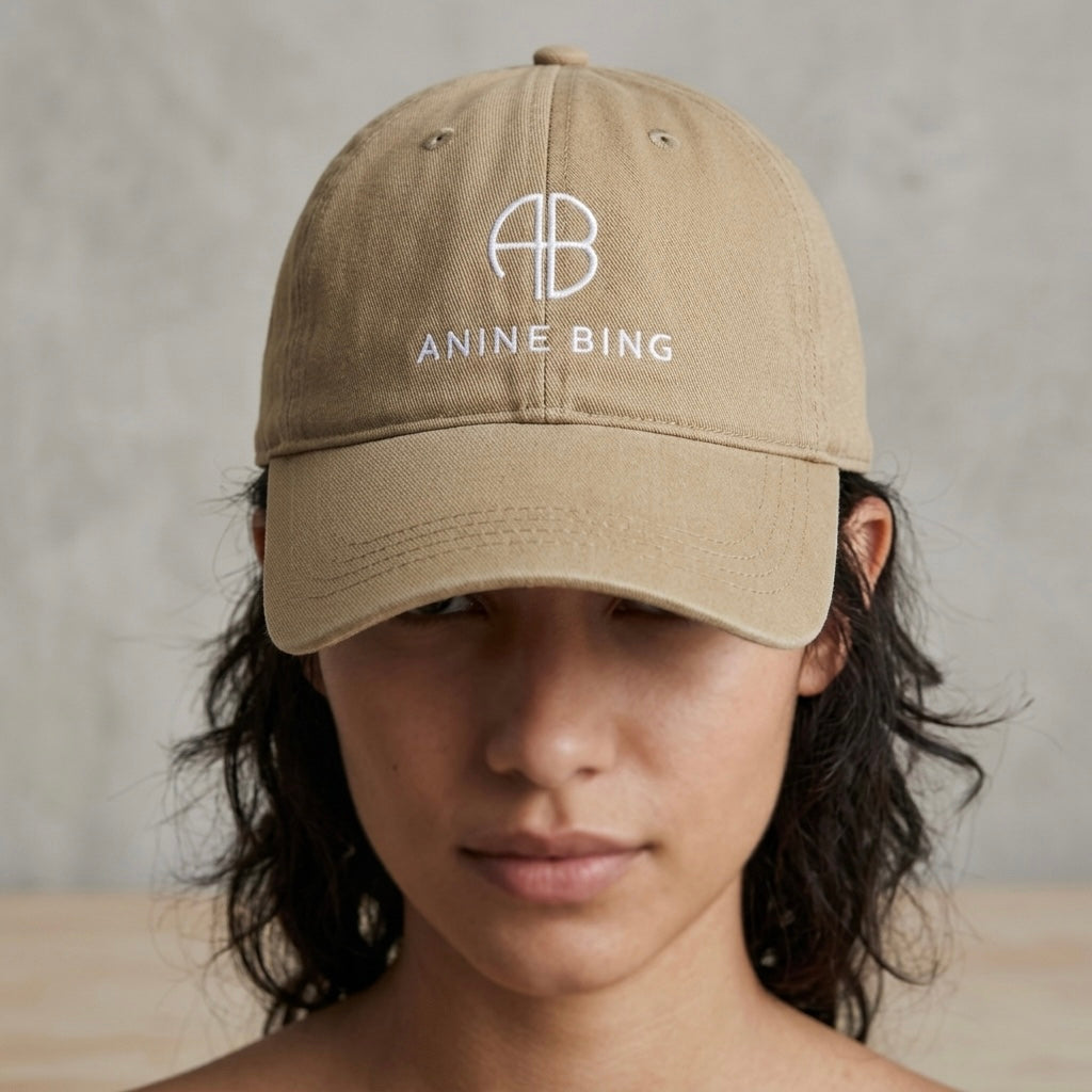Anine Bing Sport Embroidered Logo Jeremy Cotton Baseball Cap | Khaki