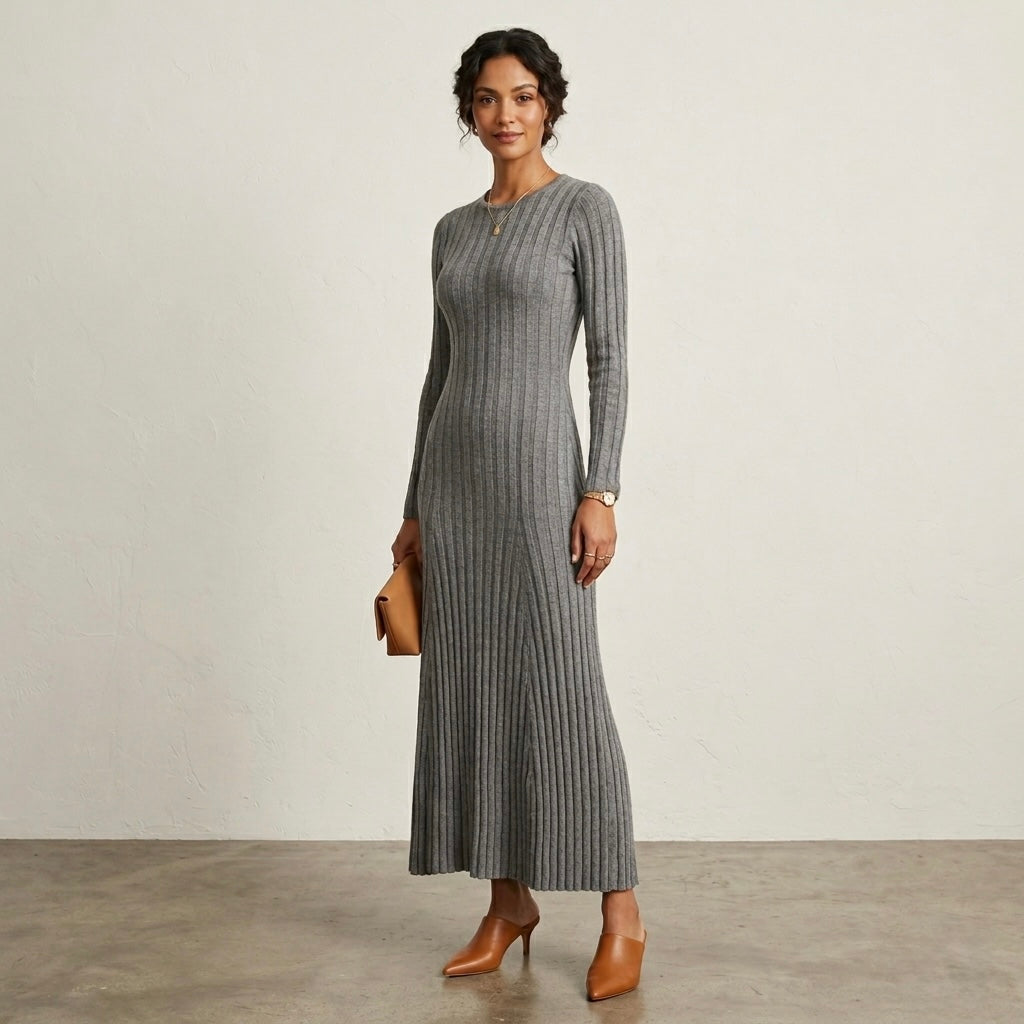 French Connection Babysoft Fit and Flare Ribbed Sweater Dress in Dark Grey | XS