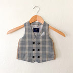 Next Black Taupe Plaid Suit Vest + White Oxford Shirt Set | 9-12m