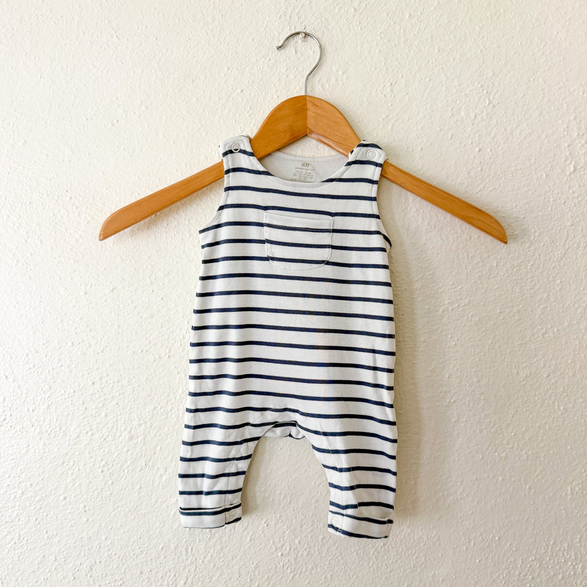 H&M Organic Navy White Stripe Sleeveless Jumpsuit | NB