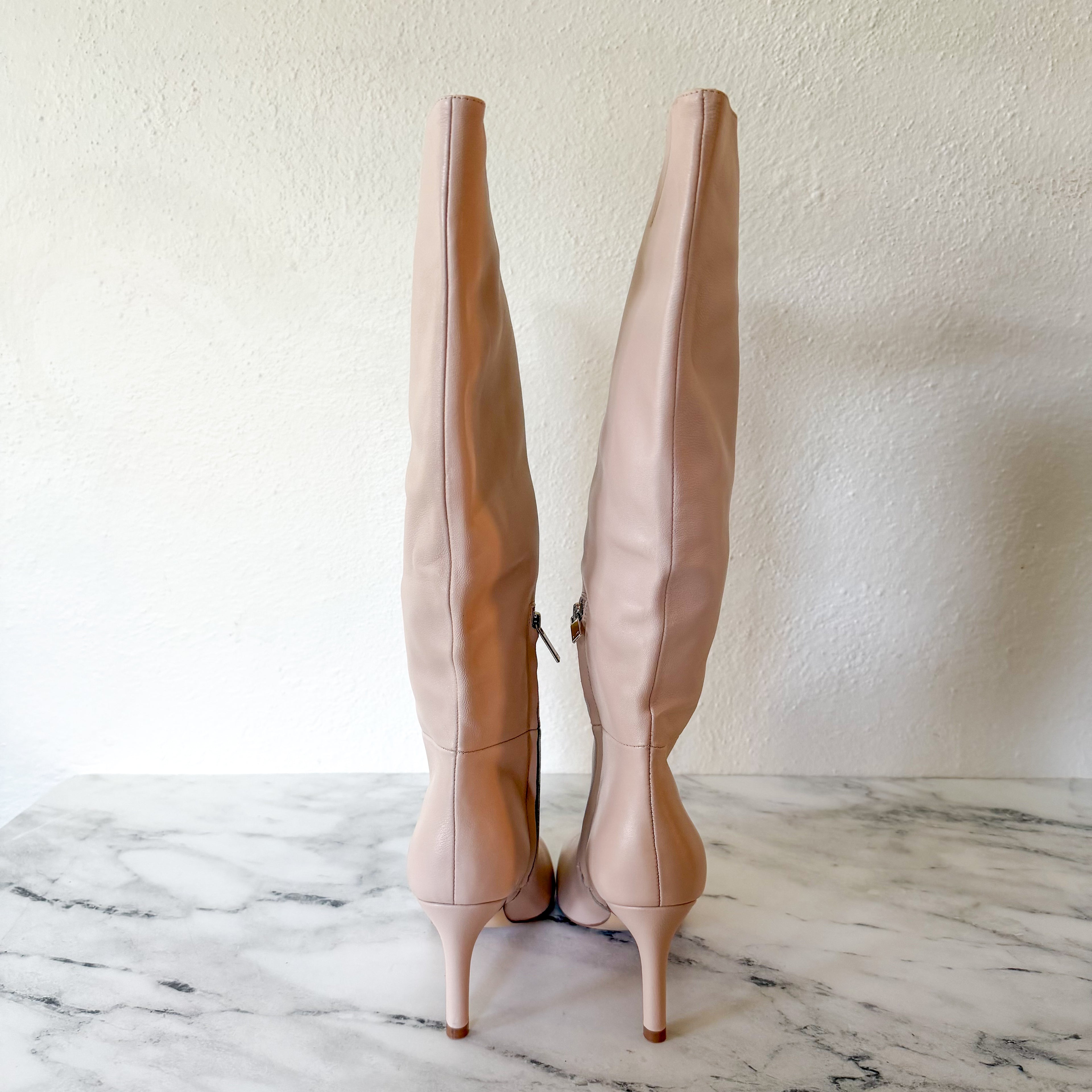 Marc Fisher Georgiey Pointed Toe Knee High Boot in Cream | 6.5