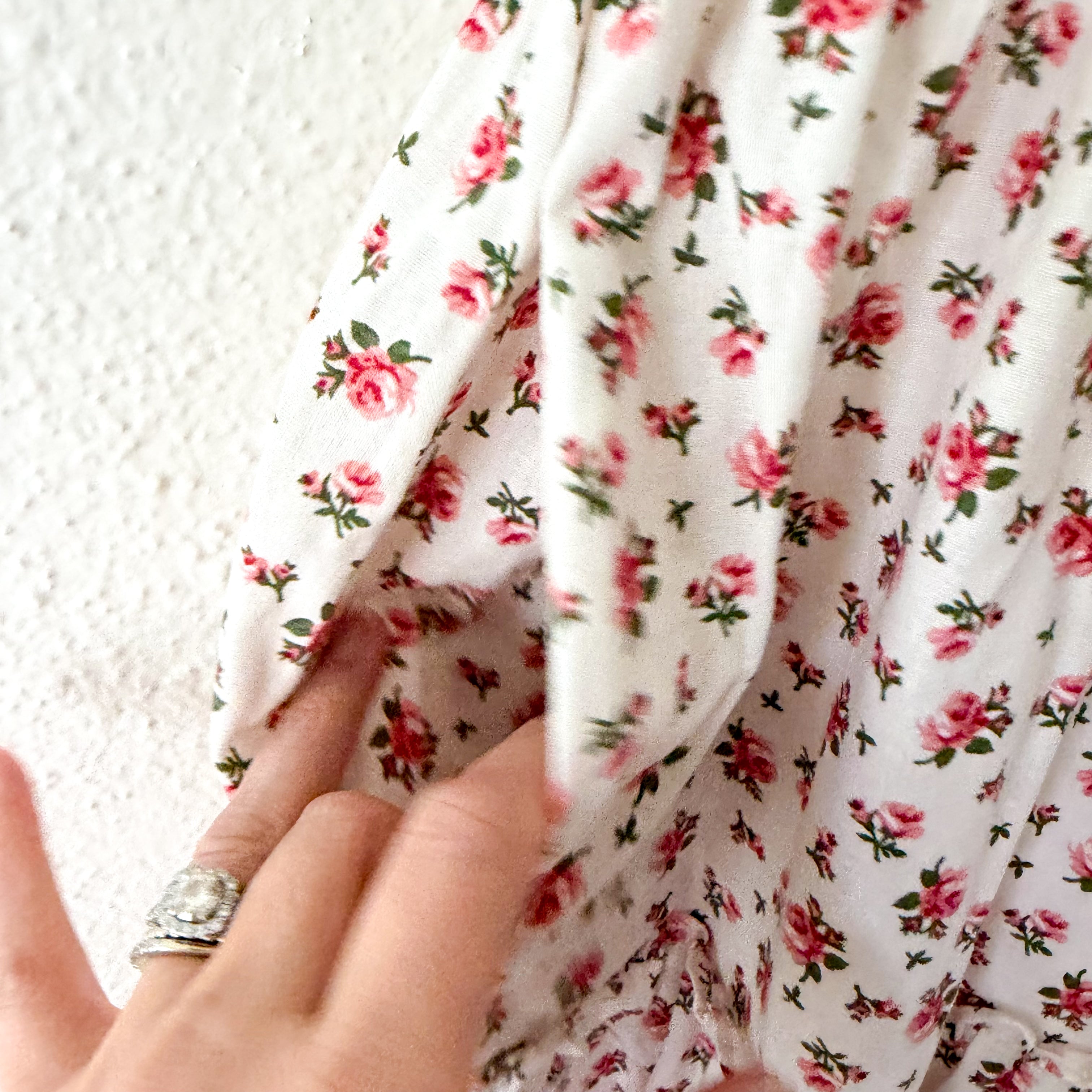 O.P.T. Calypso Cotton Smocked Cream Floral Midi Dress | XS