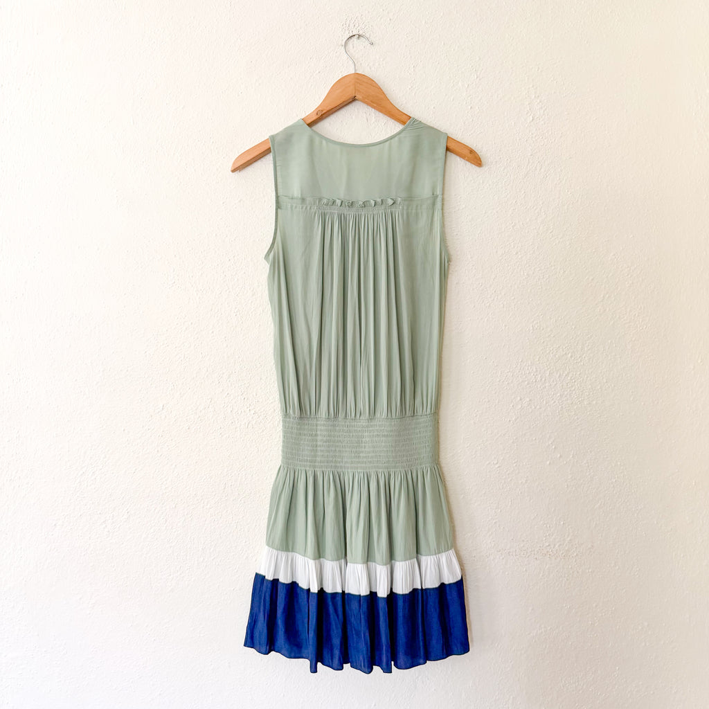Ramy Brook New York Bambi Sleeveless Greecian Dress in Sage & Navy | XS