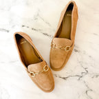 MNG Mango Suede Horsebit Buckle Loafers in Caramel, sz 37/US 6.5