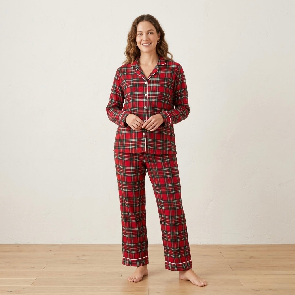 Classic Women's Red Holiday Plaid Pajama Set | S