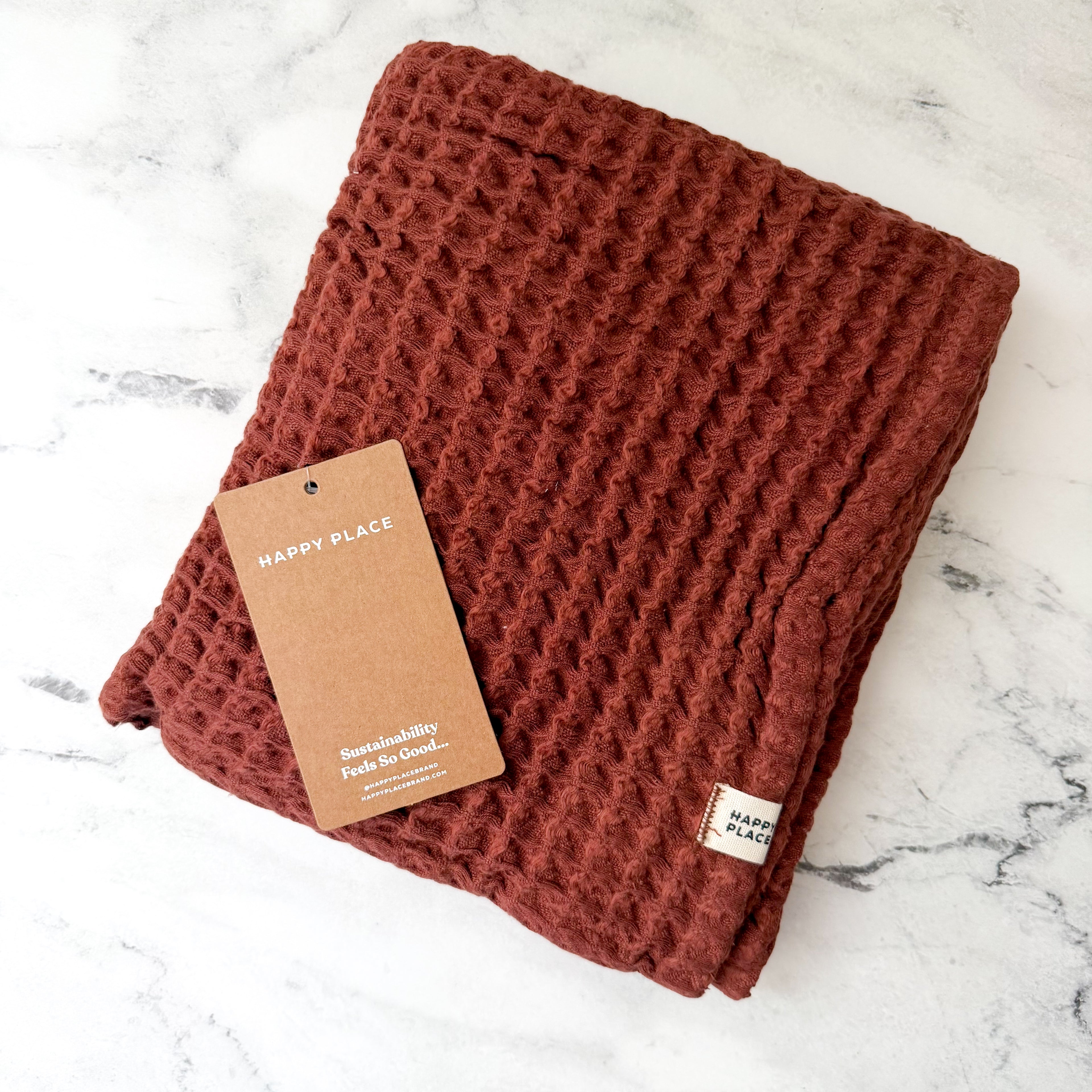 Happy Place Organic Cotton Waffle Knit Baby Blanket in Clay