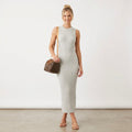 Open Edit Sleeveless Crewneck Sequin Ribbed Midi Sweater Dress in Ice Grey | XS