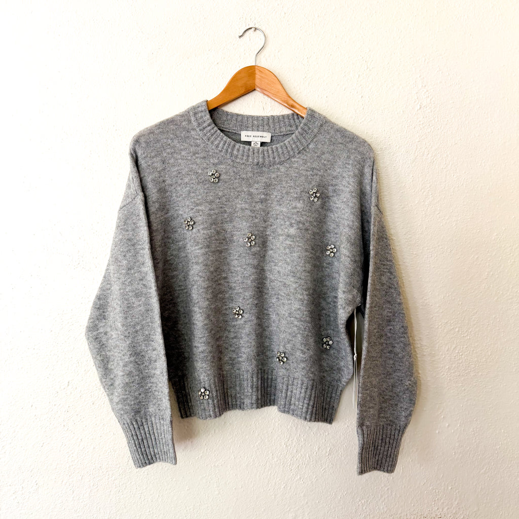 Free Assembly Sweater with Rhinestones in Heather Grey | Medium