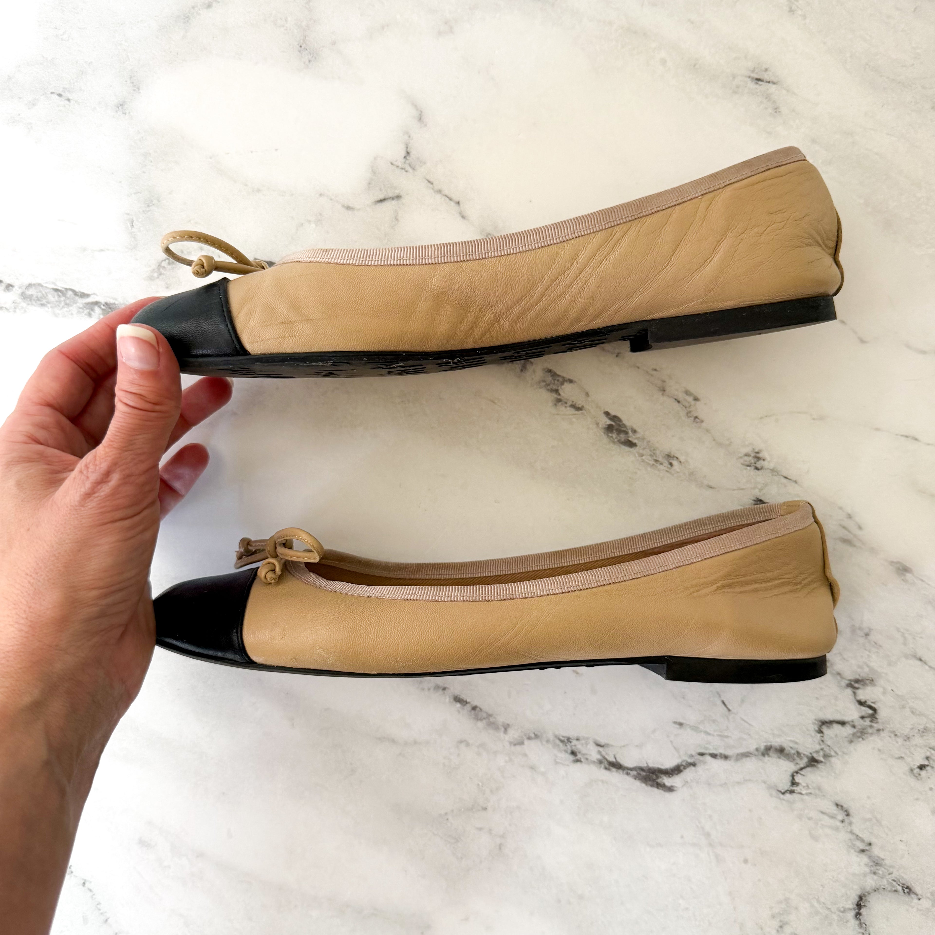 French Sole New York FS/NY Index Ballet Leather Tan &amp; Black Ballet Flats | 8
