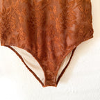 Evolutionary Rust Brown Floral Lace Long Sleeve Bodysuit | XS
