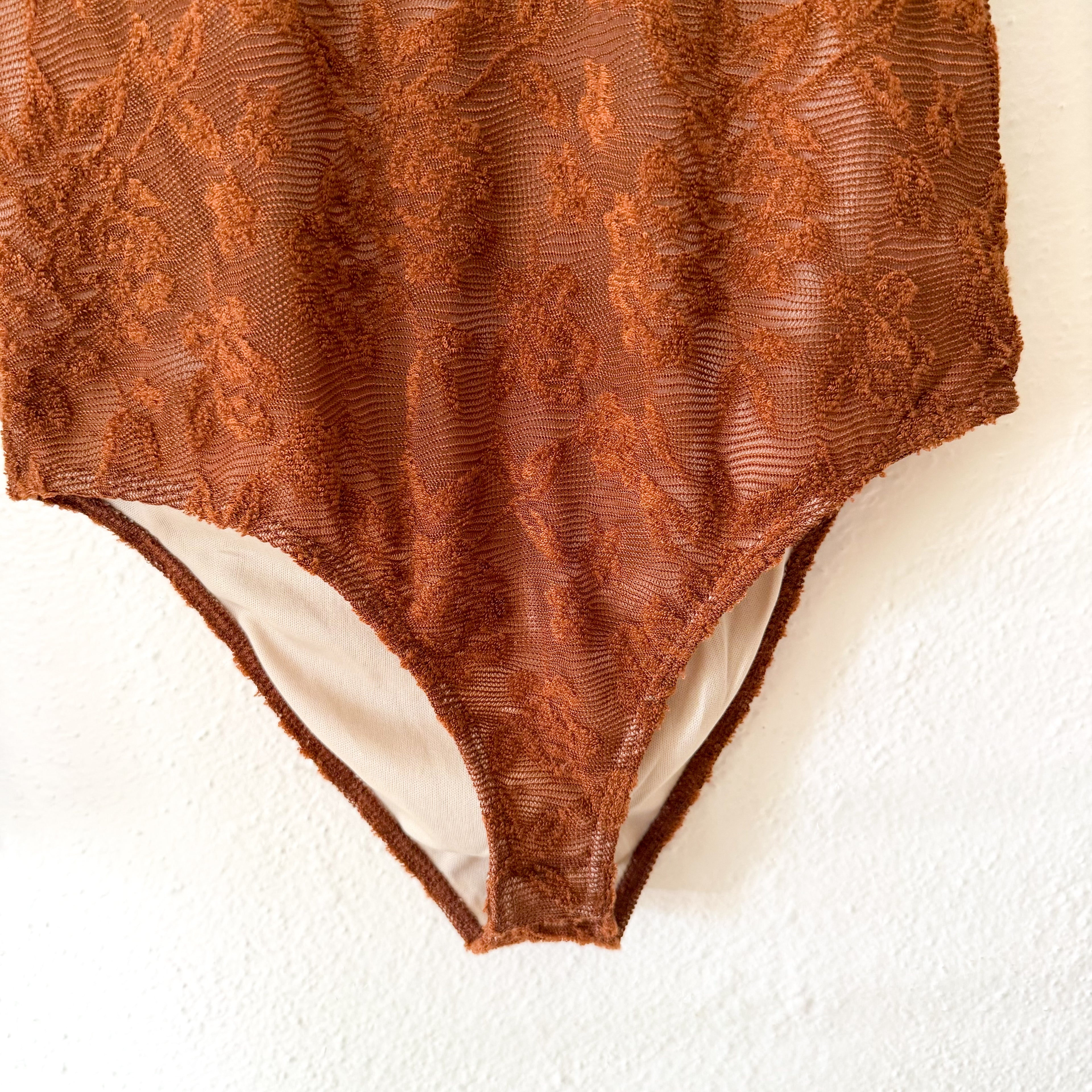 Evolutionary Rust Brown Floral Lace Long Sleeve Bodysuit | XS