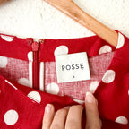Posse Nina 100% Linen Red Polka Dot Elbow Sleeve Shift Mini Dress | S