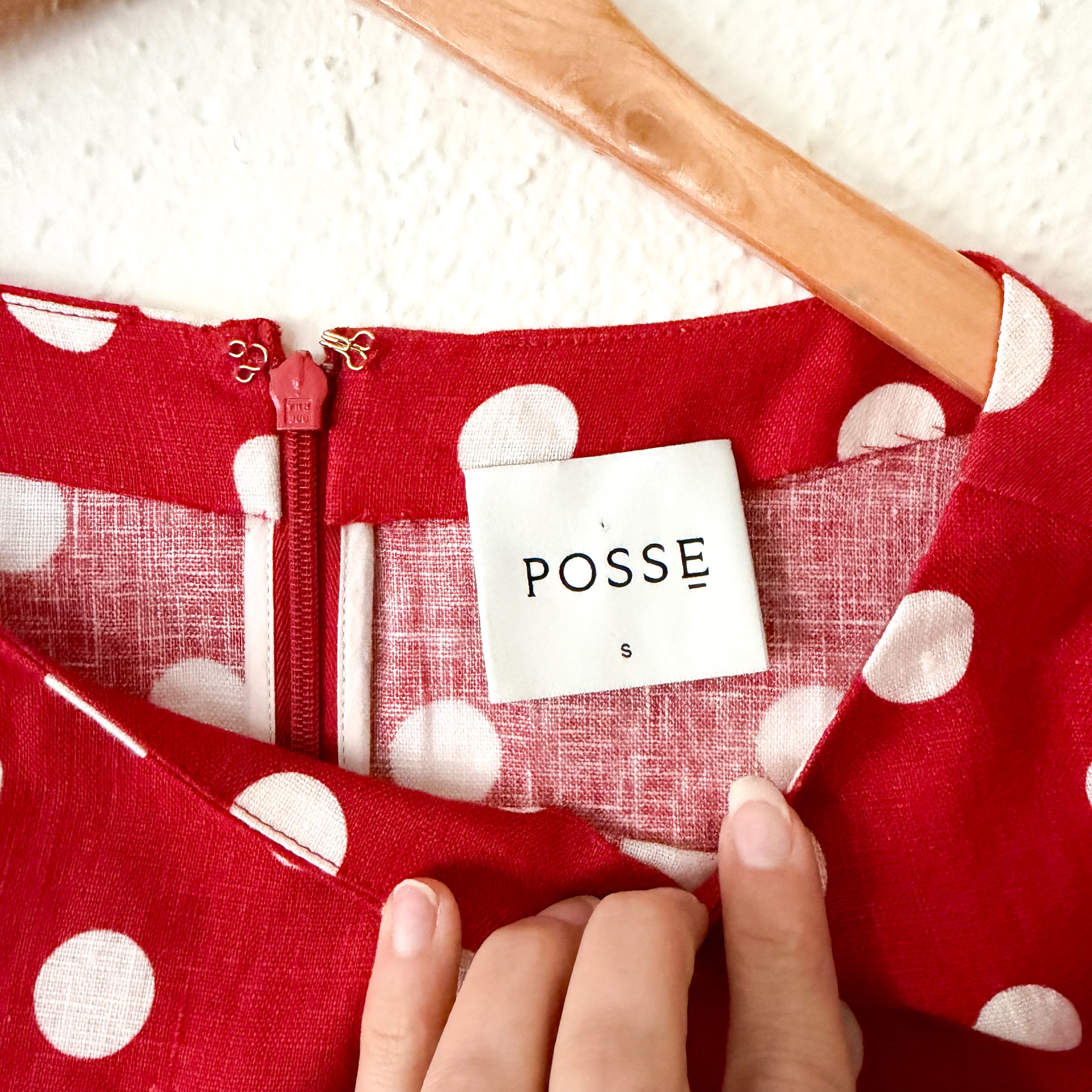 Posse Nina 100% Linen Red Polka Dot Elbow Sleeve Shift Mini Dress | S