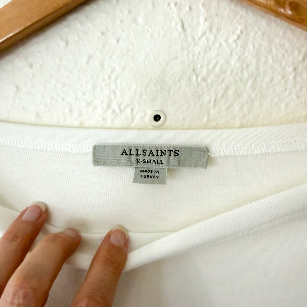 AllSaints Rita Boatneck Long Sleeve Oversize T-Shirt in Cream | XS