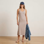 Vuori Halo Racerback Shelf Bra Midi Tank Dress in Ecru Tan | S