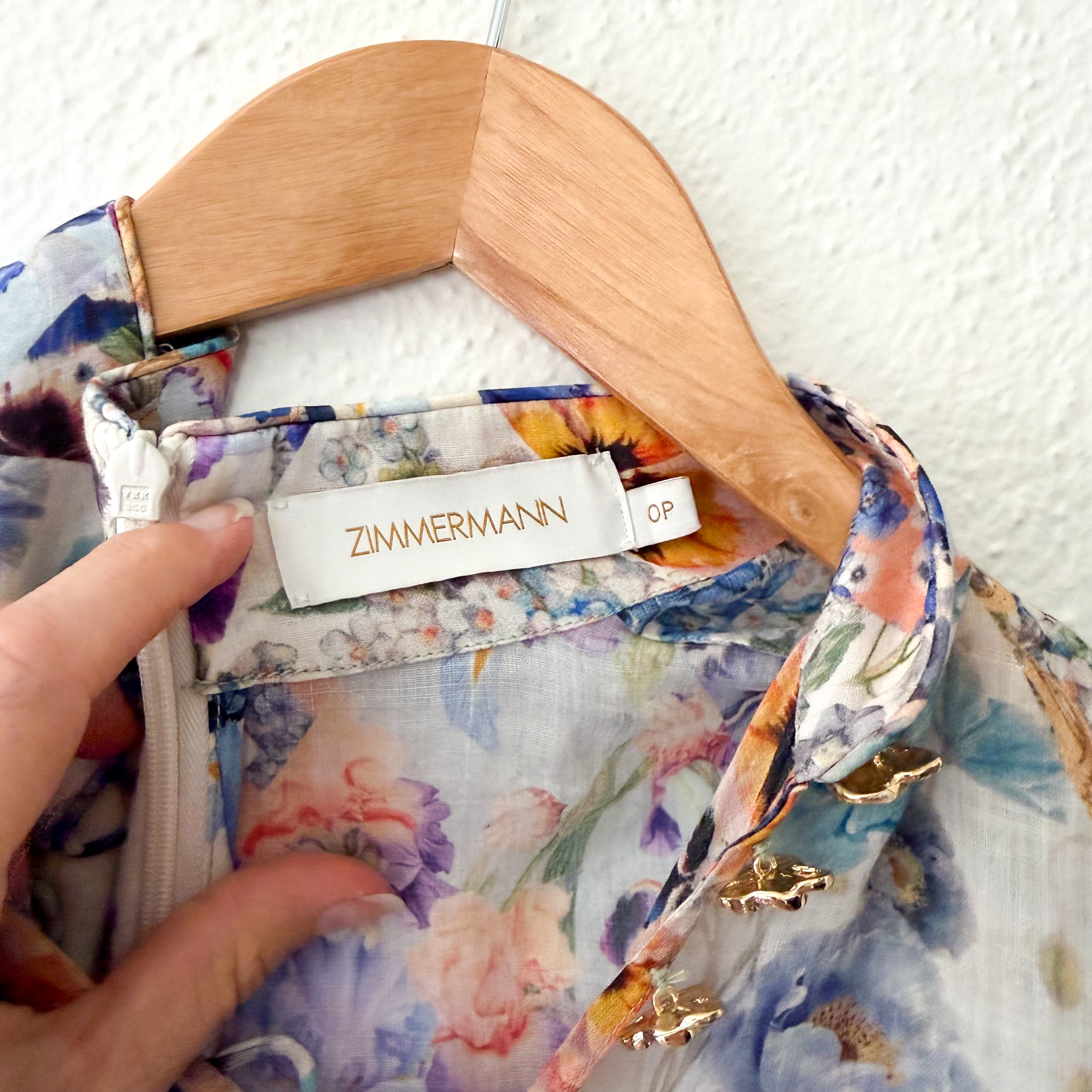 Zimmermann Petite Tama Ramie Pansy Floral Long Sleeve Sheer Blouse | 0P