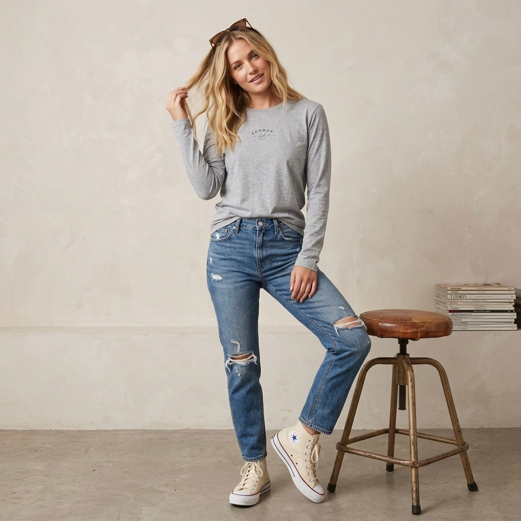Jam Industries Sunday Club Organic Cotton Heather Grey Long Sleeve T-Shirt | XS