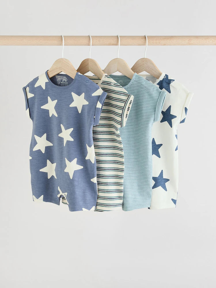 Next Baby Teal Blue Jersey Baby Rompers Multi Pack x4 | 6-9m