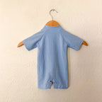 Unbranded Blue White Seersucker Zipper Short Sleeve Swimsuit | 6-12m
