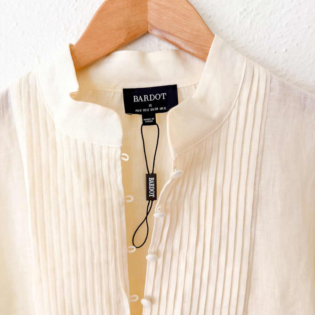 Bardot Antonia Linen Lace Trim Mini Dress in Eggnog, sz XS/US 2