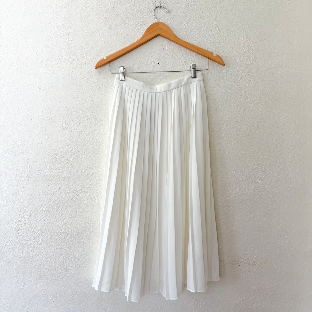 J. Crew White Pleated Midi Shirt with Gold Buttons | 00