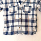 H&M Navy Blue Cream Plaid Button Down Long Sleeve Shirt | 6-9m
