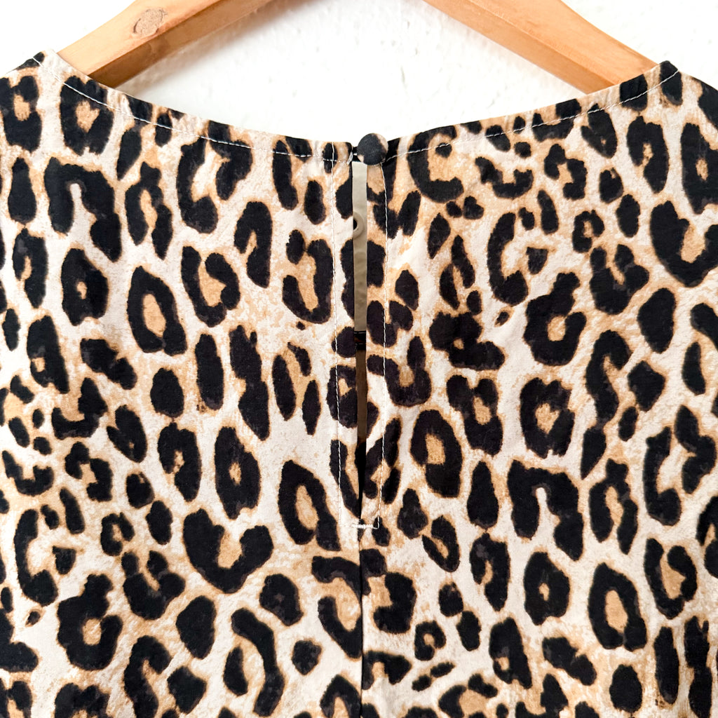 H&M Leopard Print Elbow Sleeve Midi Sheath Dress | XS