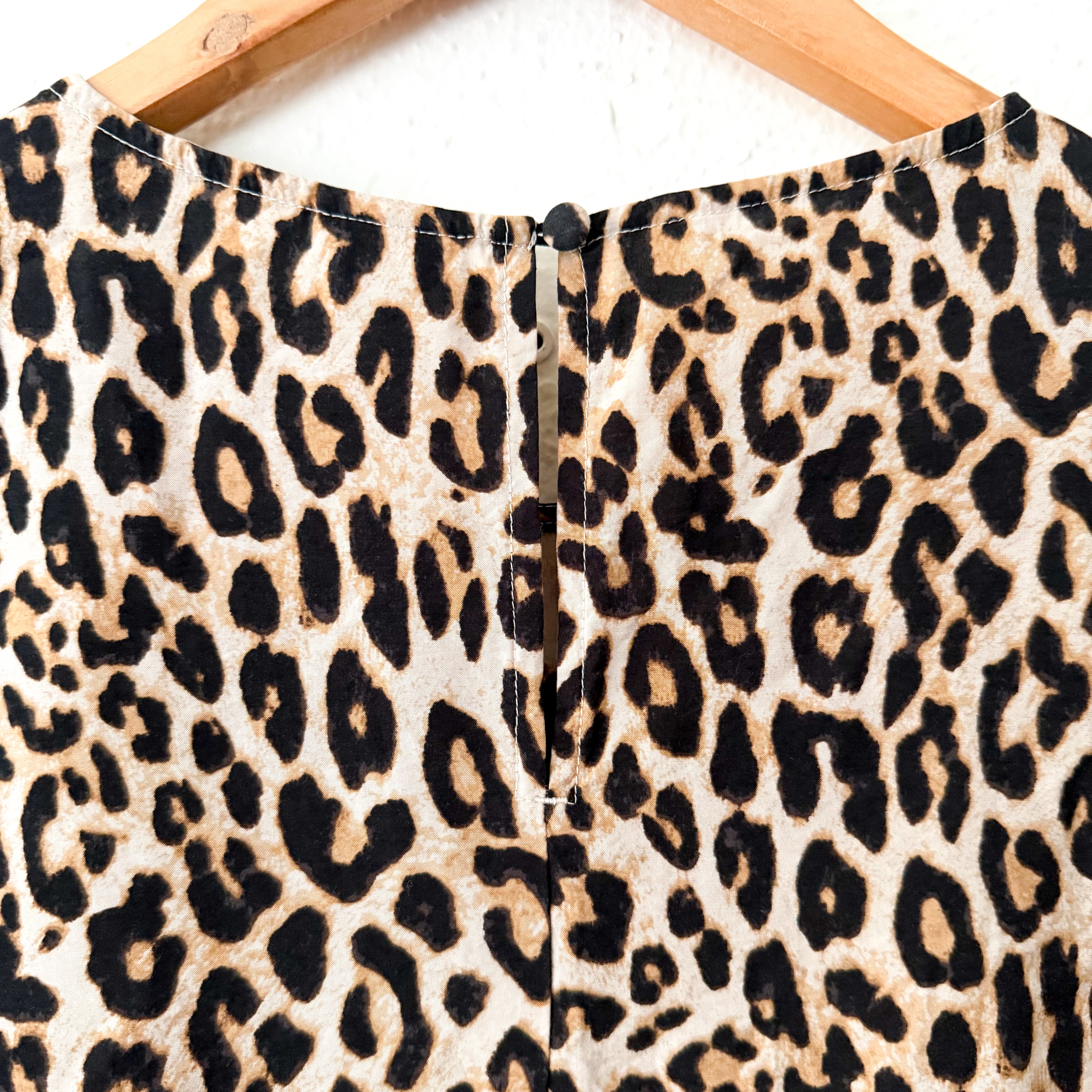 H&M Leopard Print Elbow Sleeve Midi Sheath Dress | XS
