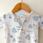 Feather Baby Cream Ocean Print Pima Cotton Long Sleeve Snap Footed Sleeper | 3-6m