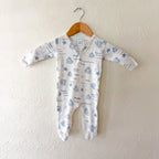 Feather Baby Cream Ocean Print Pima Cotton Long Sleeve Snap Footed Sleeper | 3-6m