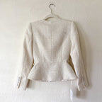 Self-Portrait Cream Rhinestone Embellished Tweed Boucle Belted Jacket | 0