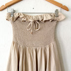 Free People Tan Lush Life Linen Smocked Strapless Dress in Bleached Sand | XS