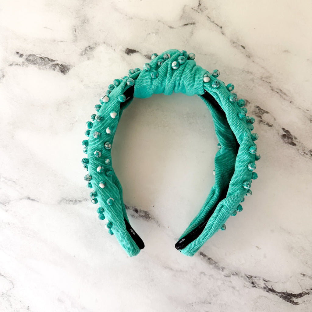 Lele Sadoughi Turquoise Tonal Howlite Round Beaded Embellished Headband