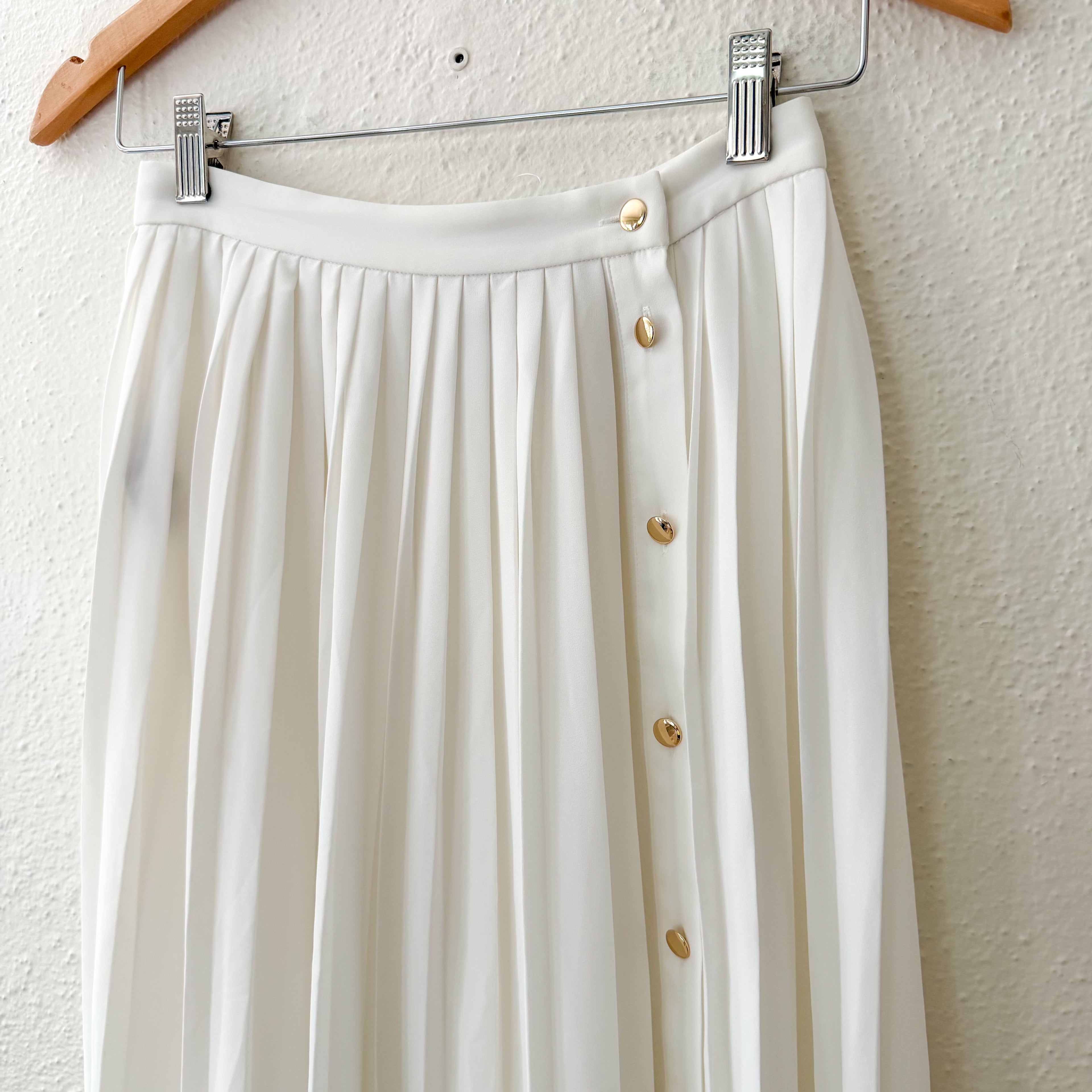 J. Crew White Pleated Midi Shirt with Gold Buttons | 00