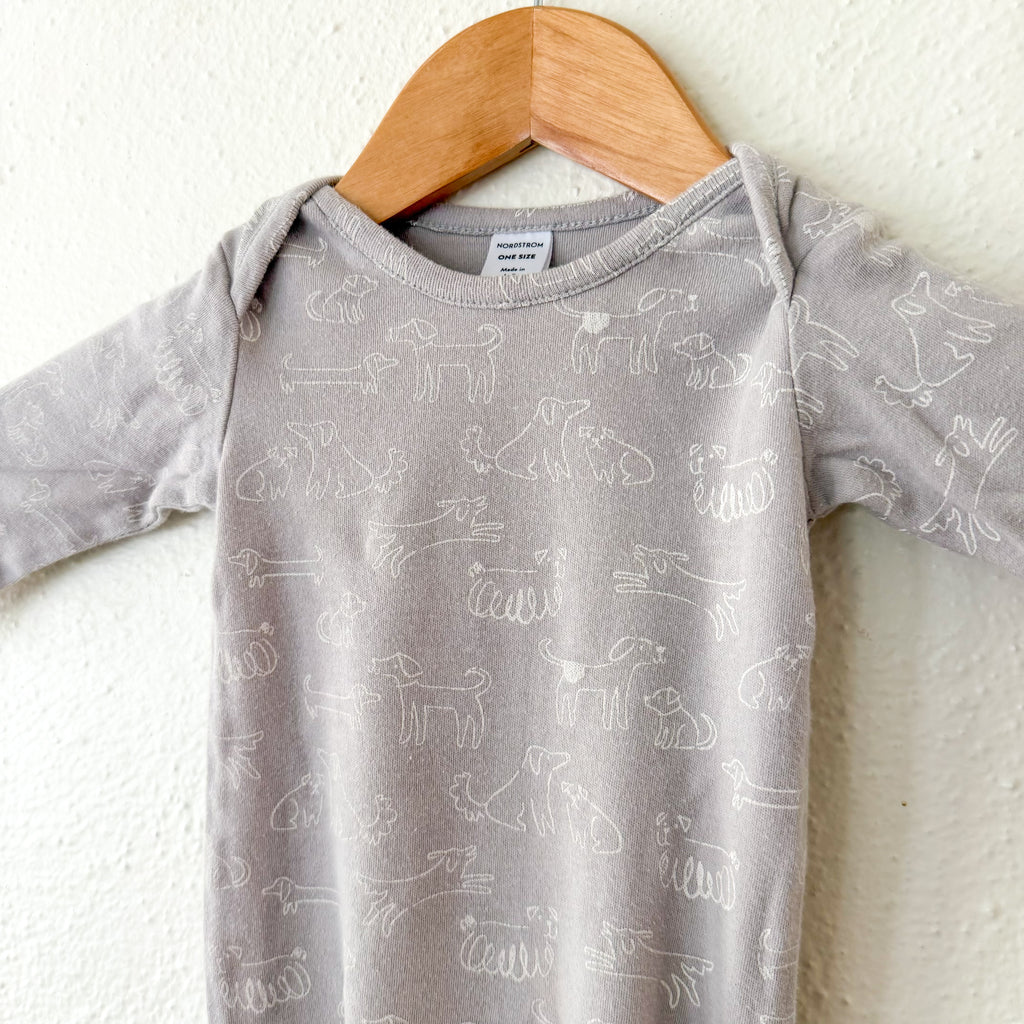 Nordstrom Silver Grey Printed Dogs Knotted Sleep Gown | OS