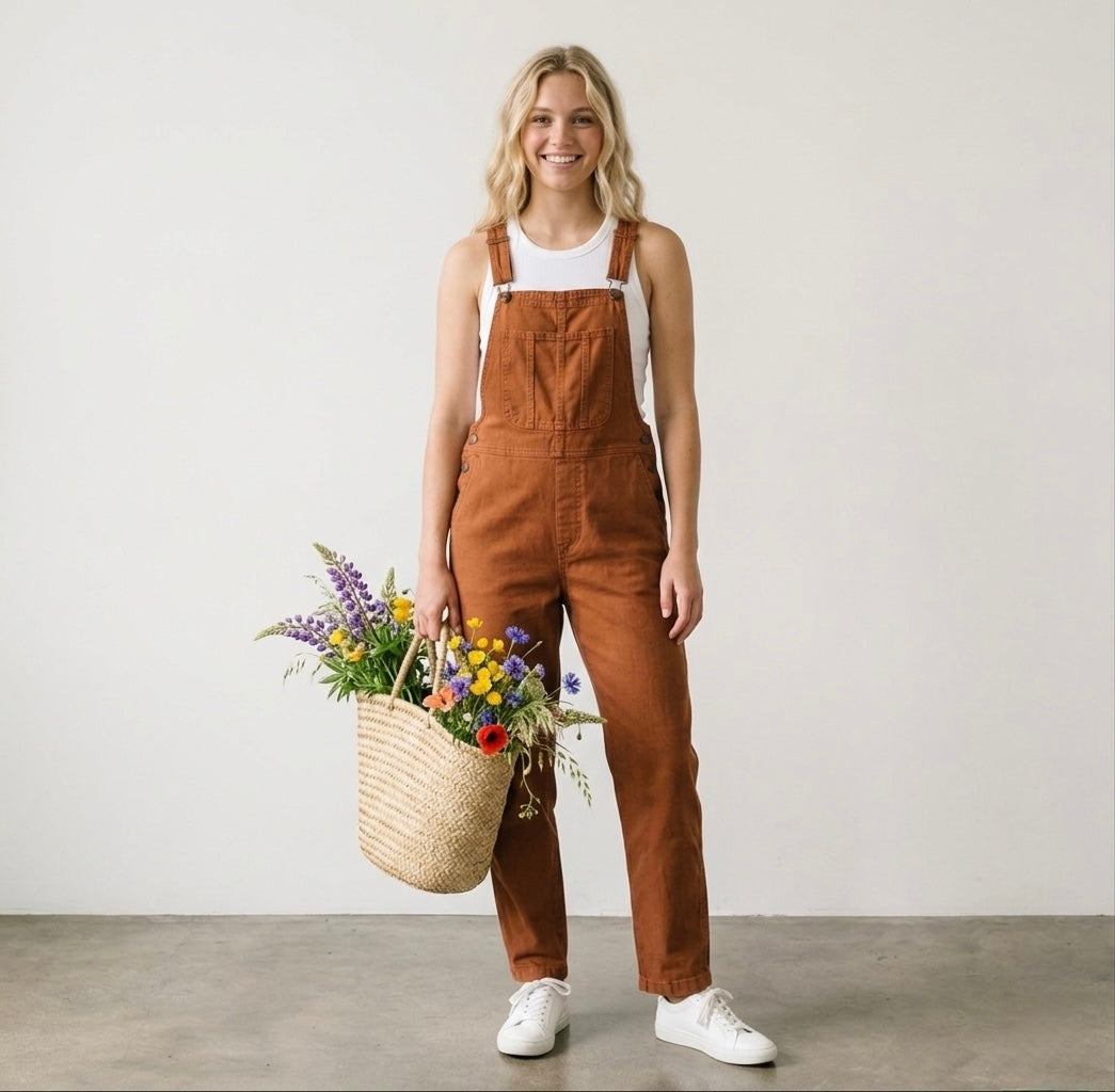 Aerie Linen Blend Rust Brown Overalls | XS