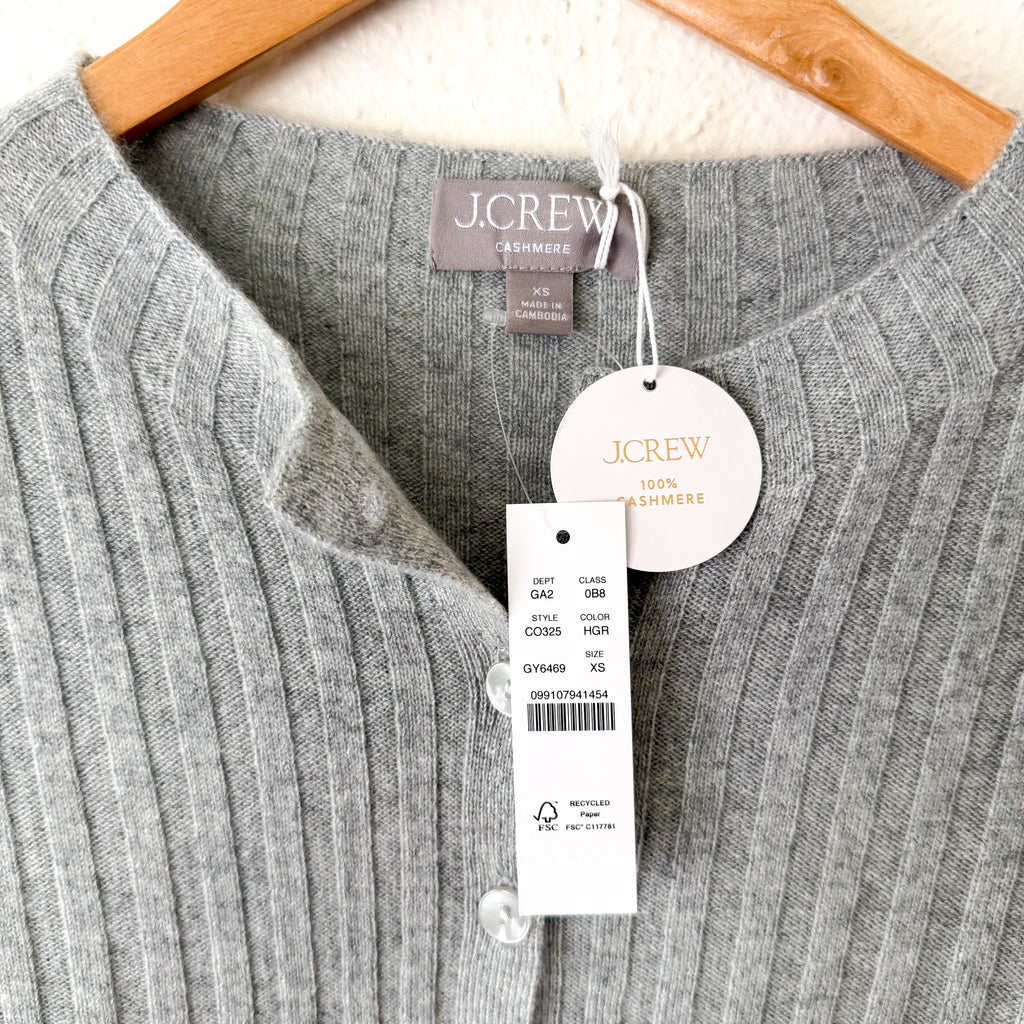 J.Crew 100% Cashmere Wide-Ribbed Grey Cashmere Cardigan Sweater | XS