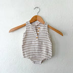 Cat & Jack Tan Cream Stripe Gauze Sleeveless Bubble Romper | 0-3m