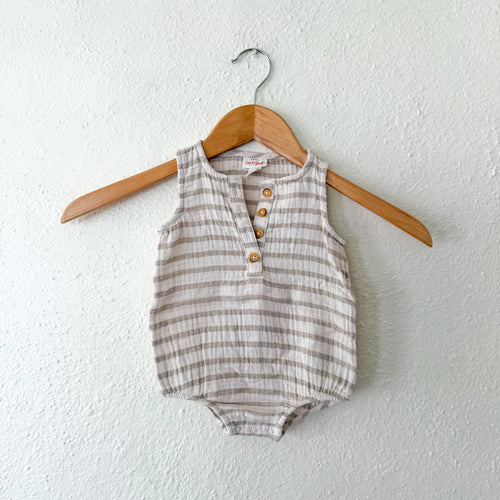 Cat & Jack Tan Cream Stripe Gauze Sleeveless Bubble Romper | 0-3m