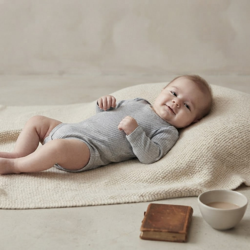 H&M Basics Heather Grey Ribbed Cotton Long Sleeve Bodysuit | 9-12m