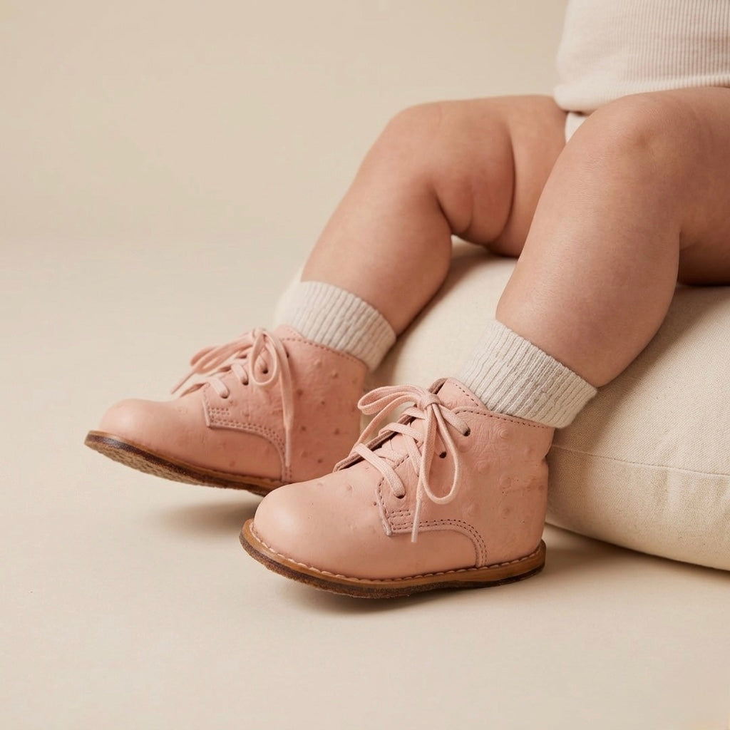 Josmo Pink Ostrich Embossed Leather Infant Walker Shoes, sz 3.5