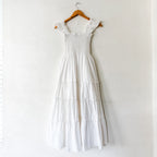 O.P.T. Calypso Cotton Smocked White Swiss Dot Midi Dress | XS