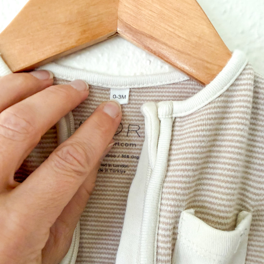 Mori Organic Cotton Brown Stripe Long Sleeve 2-Way Clever Zip Footie Sleeper | 0-3m
