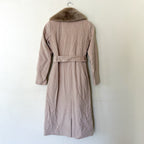 Reiss Dawson Full Length Belted Coat with Detachable Faux Fur Shawl Collar in Dusty Mauve | XS