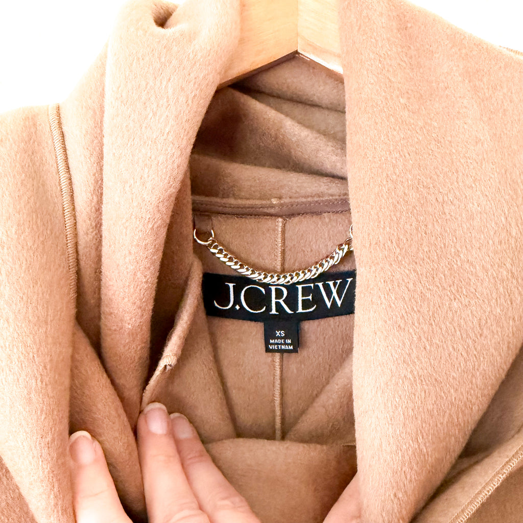 J.Crew Scarf Coat in Dark Camel Drapey Wool Blend | XS